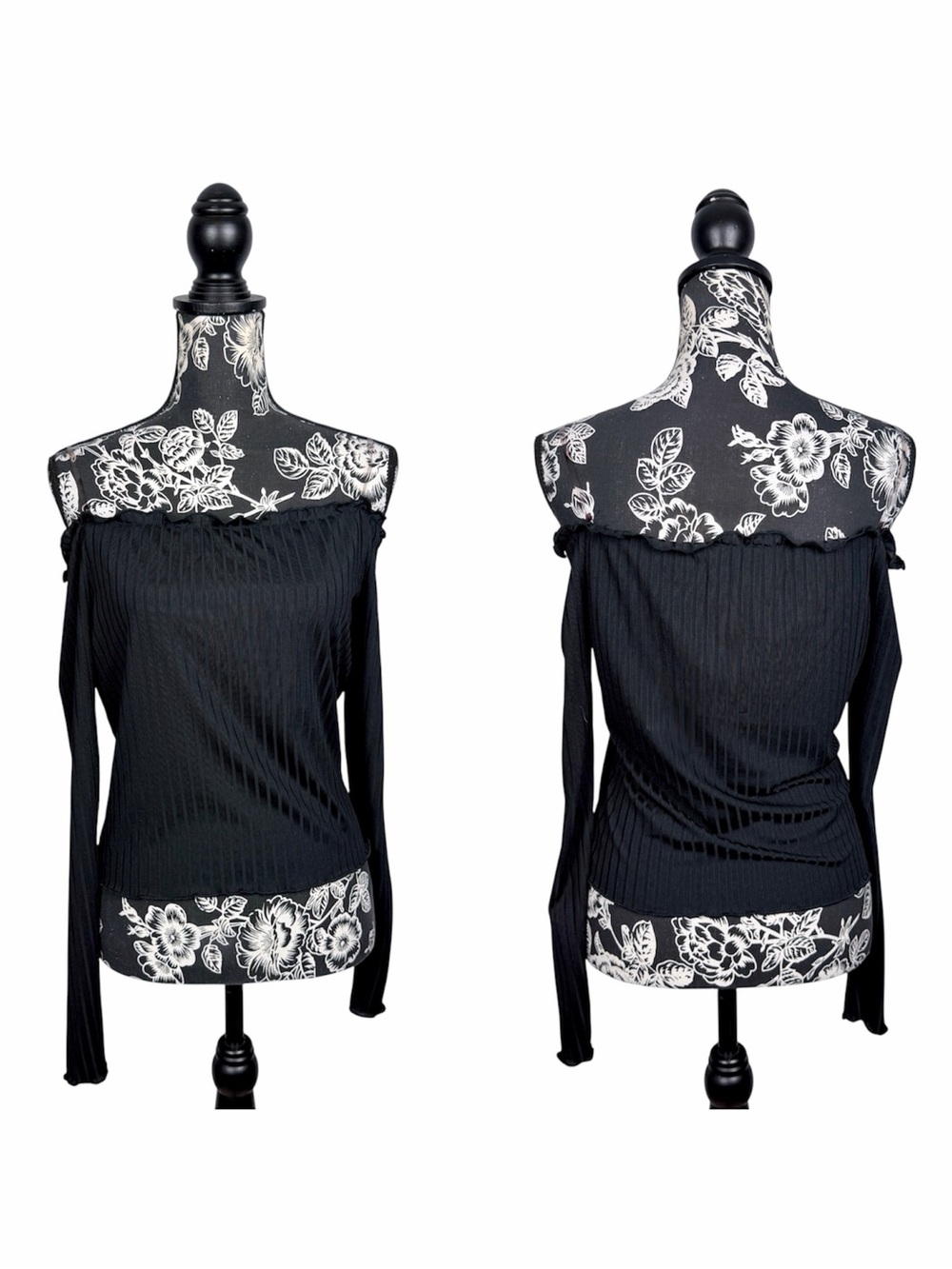 Iris black ribbed off shoulder long sleeve soft knit top size large